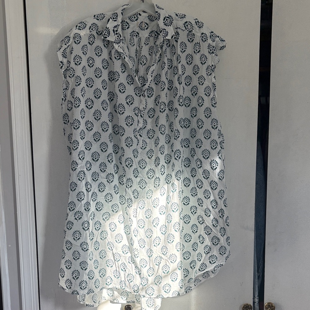 Elegant White and Teal Block Print Patterned Women's Tunic Dress